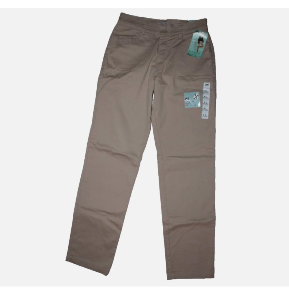 Lee Pants Sz 8 Long NWT Comfort Flex Waist Stretch Cotton Straight Leg Khakis